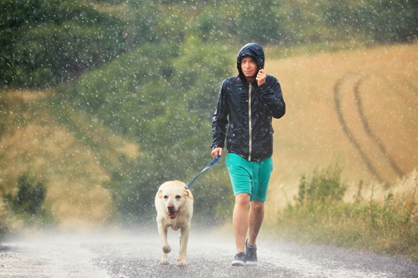 Hundespaziergang bei Regen muss trotzdem sein